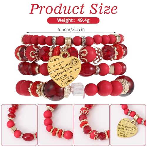 Stackable Red Bracelets for Women，Boho Bracelets for Women Stackable Friendship Wrap Bracelet Multi-Layer Beaded Crystal Stretch Bracelet Boho Gemstone Party Favors2