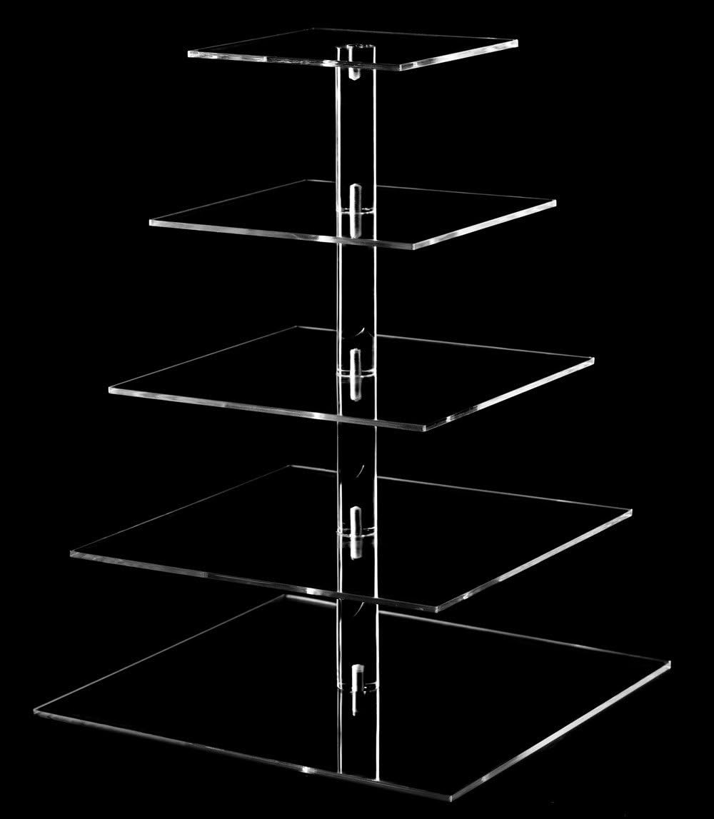 Yestbuy 5 Tier Round Acrylic Cupcake Tree Tower Display Stand Display for Pastry Wedding Birthday Party (5 Tier Square (4" Between 2 Layers))