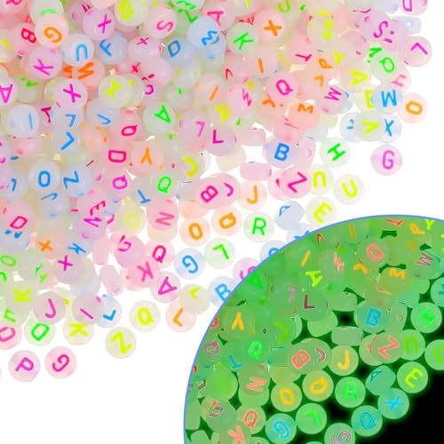 NITOPUPU 1000Pcs Glow Letter Beads Acrylic Alphabet Bead Glow in The Dark 4x7 mm Round Beads for Friendship Bracelets and DIY Crafts