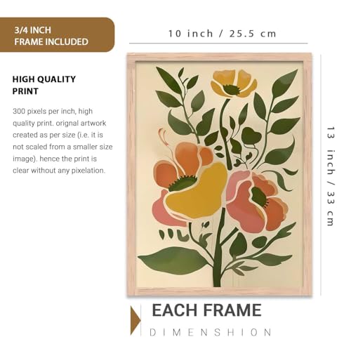 Image of kotart Botanical Art Home Decoration Painting | Floral Paintings With Frame For Living Room Bed Room Hotel Wall Decor Digital Reprint Set of 3 (10X13 inch)