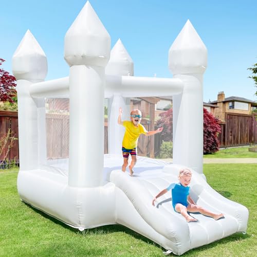 iLink-outer White Bounce House Without Air Blower Indoor Outdoor Bouncy Castle for Kids 2-8 Oxford Toddler Bounce House with Slide,103 x 71 x 90 inch,Kid Birthday Party Gifts(NO Air Blower)