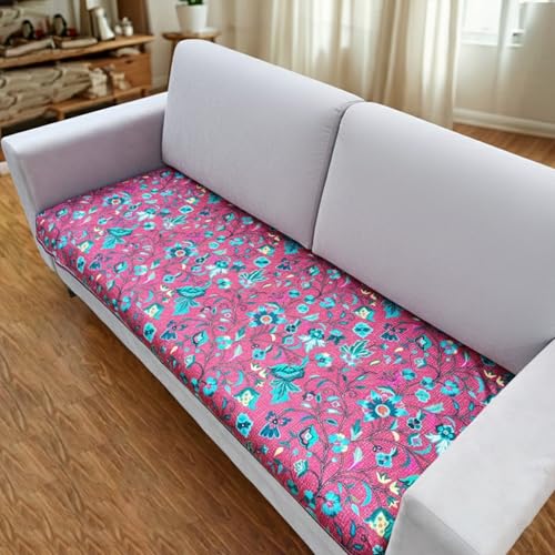 Image of Homerz Premium 3 Seater Velvet Sofa Panel Cover with Digital Prints | Anti-Slip Backing (Lalbagh, 3 Seater)