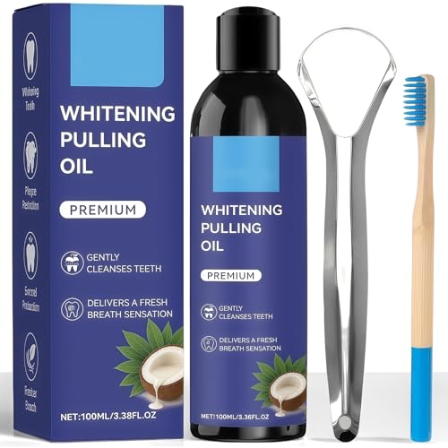 Coconut Oil Pulling Mouthwash for Teeth Whitening & Fresh Breath Alcohol-Free & Fluoride-Free Natural Formula 100ml with Toothbrush and Tongue Scraper Included