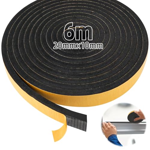 Cinta Adhesiva de Espuma Autoadhesiva Burlete Adhesivo Juntas de Goma para Ventanas 20mm*10mm*6M para Puertas y Ventanas del Hogar, Espuma Burlete Adhesivo de Alta Densidad