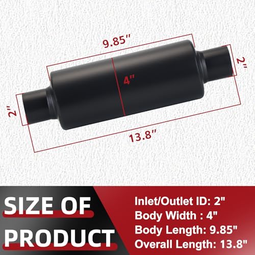 Image of LCGP 2 inch Inlet Universal Resonator Muffler, 2 inch Outlet 13.77 inch Overall Length Stainless Steel High Performance Muffler, Polished, Pass-Thru Design Black 2pack