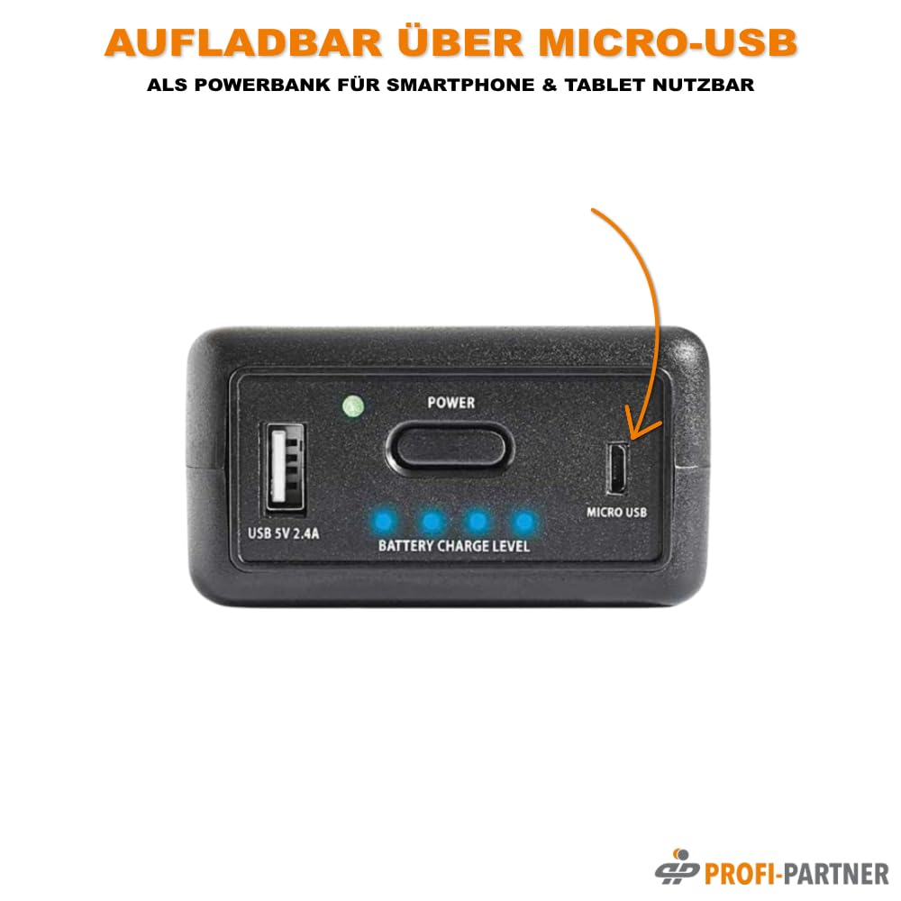 Kfz-Starthilfe, aufladbarer Schnellstarter mit USB-Powerbank | Laden über Zigarettenanzünder, 12-Volt-Anschluss, LED-Ladestandanzeige, Batterie-Booster in ca. 20 Minuten, saubere Hände