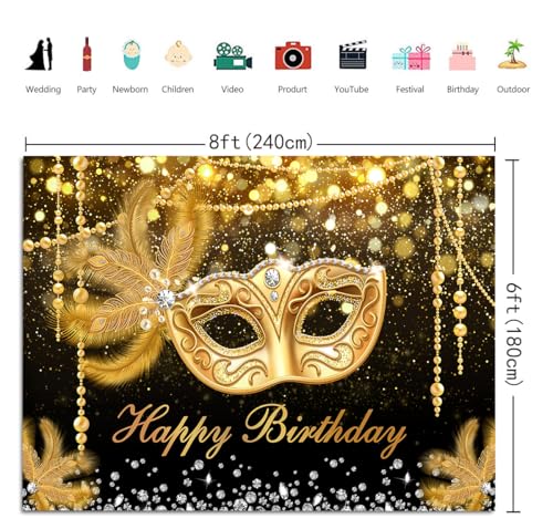 Fondo de cumpleaños con máscara de carnaval 8x6ft miniatura 2