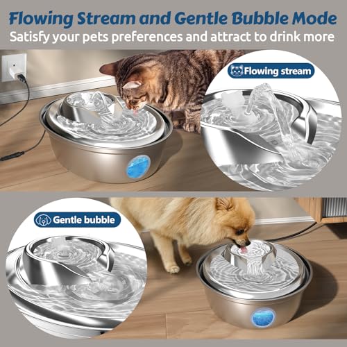 ORSDA Cat Water Fountain Stainless Steel, Automatic Pet Water Fountain, 67oz/2L Drinking Fountain Dog Water Dispenser with Water Level Window for Cats and Small Dogs- 4Pcs Filters (D36)