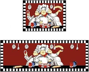 EUCH 2 Piece Kitchen Mat Rubber Backing Carpet Doormat Runner Bathroom Rug Set,17