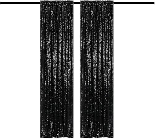Cortinas de Fondo de Lentejuelas Negras 2FTx8FT 2 Paneles miniatura 1