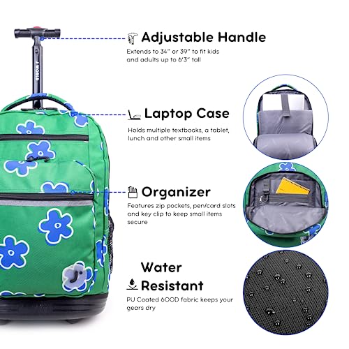 Image of J World Sundance Laptop Rolling Backpack for Girls Boys. Roller Bookbag with Wheels, 20 Inch, Picnic