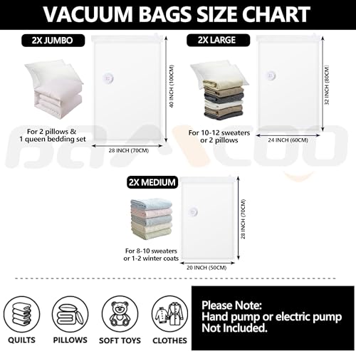 Image of Space Saver Vacuum Storage Bags Upgraded 6 Pack(2 Jumbo 2 Large 2 Medium) Vaccine Sealed Storage Bags Vacuum Seal Compression Bag for Packing Blankets Comforters