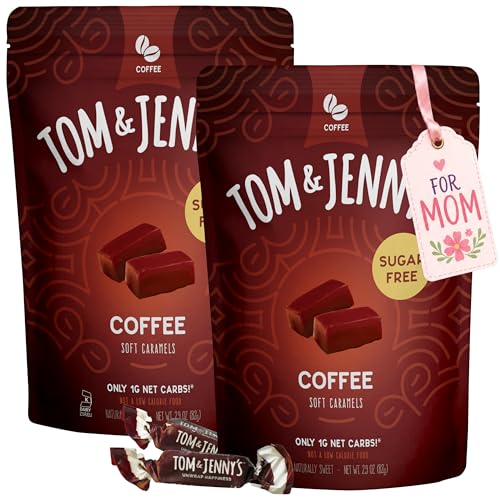 Tom & Jenny's Sugar Free Candy (Soft Caramel) with Coffee and Vanilla - Low Net Carb Keto Candy - with Allulose and Maltitol - (Coffee Caramel, 2-pack)