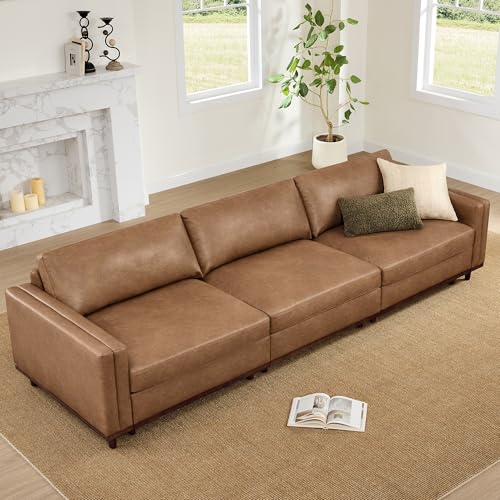 Image of CHITA 118 inch Super Large Sectional Modular Sofa, 3 Seat, Faux Leather, Camel