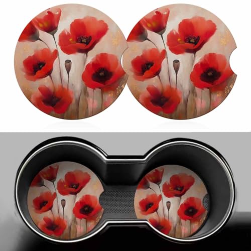 Set 2 Portavasos Cerámicos Absorbentes Rojo Floral miniatura 1