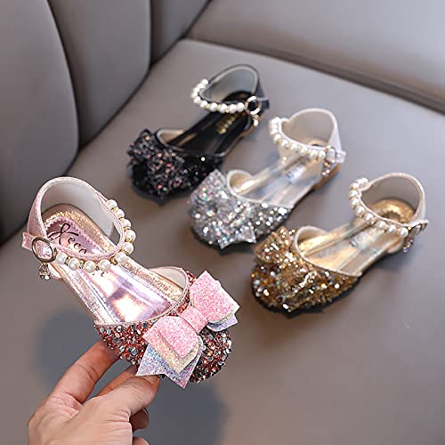 Little Toddler Girls Dress Shoes Sequin Rhinestone Pearl Bow Sandals Princess School Wedding Party (Black, 33 Big Kids)2