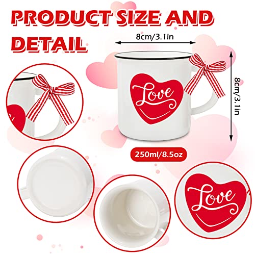 Whaline 6Pcs Valentine's Day Mini Coffee Mug With Ribbon Red Heart Mini Mug Love Be My Valentine Tiered Tray Decor For Valentine's Day Anniversary Table Centerpieces Decoration #TOP1