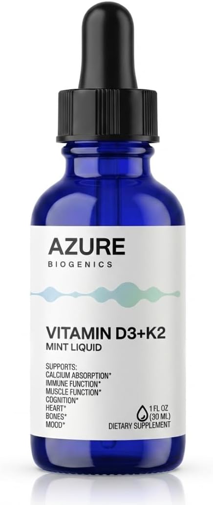 Vitamin D3 K2 Drops - High Potency 2500 IU D3 & 250 mcg K2 MK7- Supports Bone, Immune, Heart, Muscle, Mood & Cognitive Health*-Fast Absorption Mint Flavor, Vegan, Non-GMO