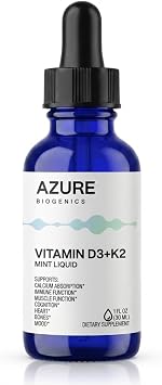 Vitamin D3 K2 Drops - High Potency 2500 IU D3 & 250 mcg K2 MK7- Supports Bone, Immune, Heart, Muscle, Mood & Cognitive Health*-Fast Absorption Mint Flavor, Vegan, Non-GMO