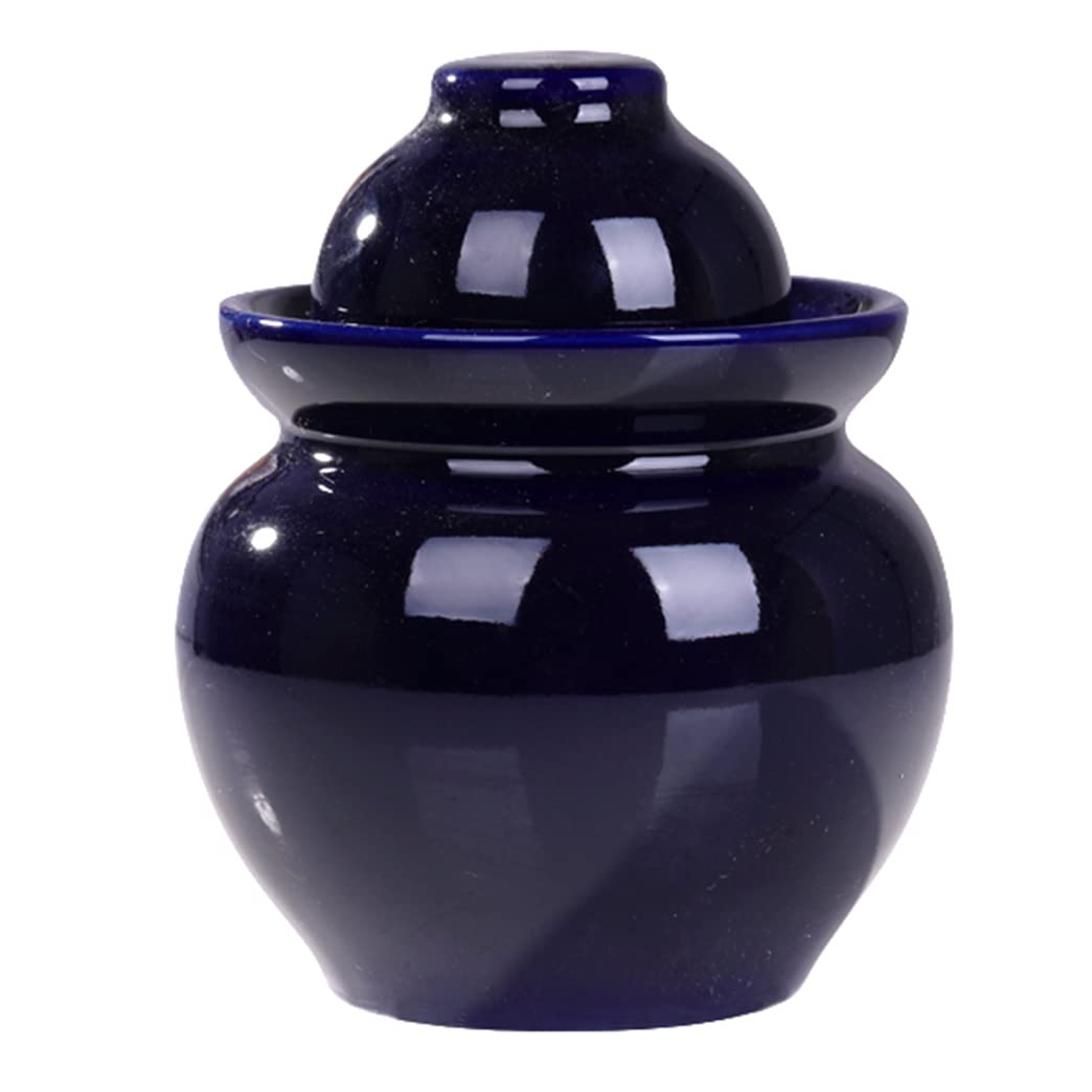 VHJdtE Ceramic pickling jars, Traditional Chinese Fermentation Kit Crock With Water Seal Airlock, for Pickles(Blu,1.75KG)