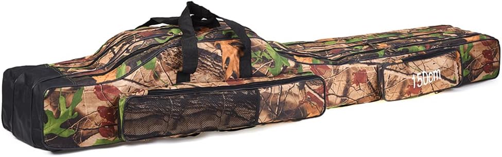 Lixada Folding Fishing Rod Case Portable Canvas Fishing Pole Tools Reel Storage Bag Fishing Gear Tackle Carry Cases 3 Layer, 60/75/80/90/120/150cm