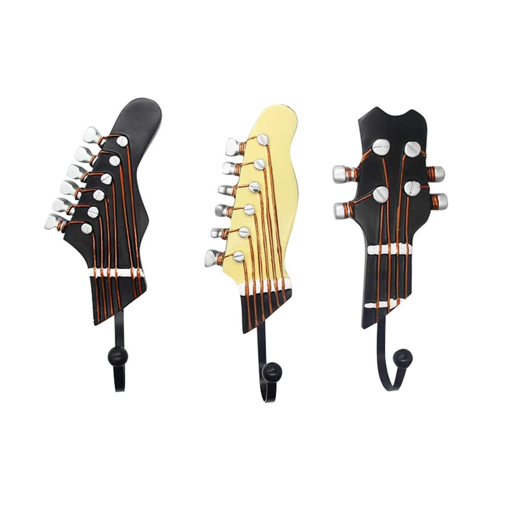 KUNGYO Vintage Guitar Shaped Decorative Hooks Rack Hangers for Hanging Clothes Coats Towels Keys Hats Metal Resin Hooks Wall Mounted Heavy Duty (3-Pack) (Guitar Hook-A)