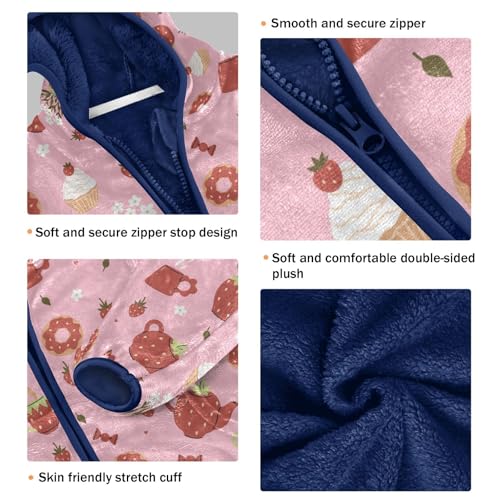 Strawberry Cups and Teapots Girls Fleece Jacket Girls Fall Jacket Girls Zip Up Hoodie Girls Sherpa Jacket 2-10T3