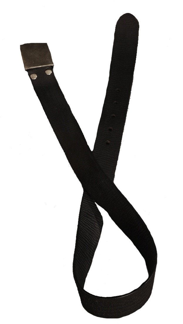 Leather Island Black Leather Adjustable Belt w/Fender Silver Brushed Metal Buckle 38