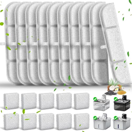 Cat Water Fountain Filter, Eyehoce 20 Pack Replacement Filters for DownyPaws Battery Operated Pet Fountain 84oz/2.5L Wireless Dog Cat Water Dispenser DPWFP6 Filter Set (10 Filters & 10 Sponges)