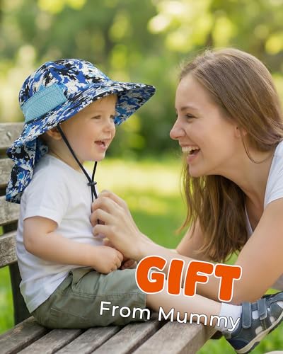 Image of Toddler Baby Sun Hat Kids Summer Beach Essentials Adjustable Beach Hats with Bucket Wide Brim for Boys Girls Age 0-14 Years