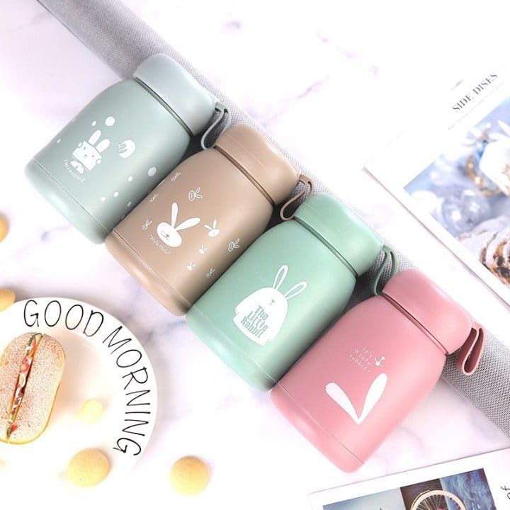 Image of Teddy Glass Water Bottle, 330ml - Cute Rabbit Design with Silicone Carry Loop & Airtight Lid | Portable Wide Mouth Glass Sipper for School, Office, & Travel |Random Colour