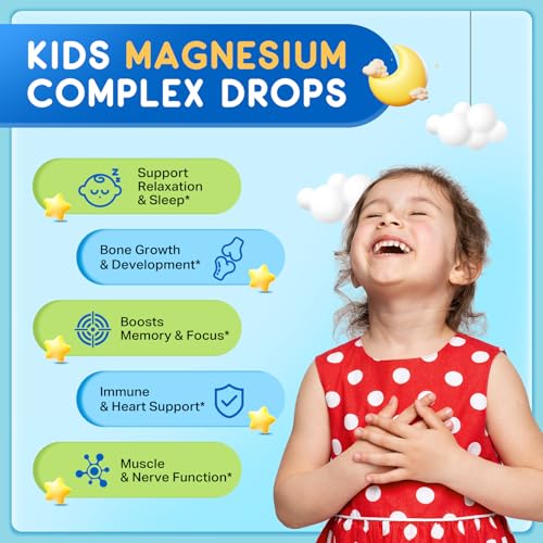 Image of (2 Pack) Magnesium Glycinate Liquid for Kids, Kids Magnesium Liquid Drops Supplement with L-Theanine, Calcium, Zinc, Vitamin D3 K2 for Sleep Calm Relaxation Brain Bones Focus, Lemon Flavor 4 Fl Oz