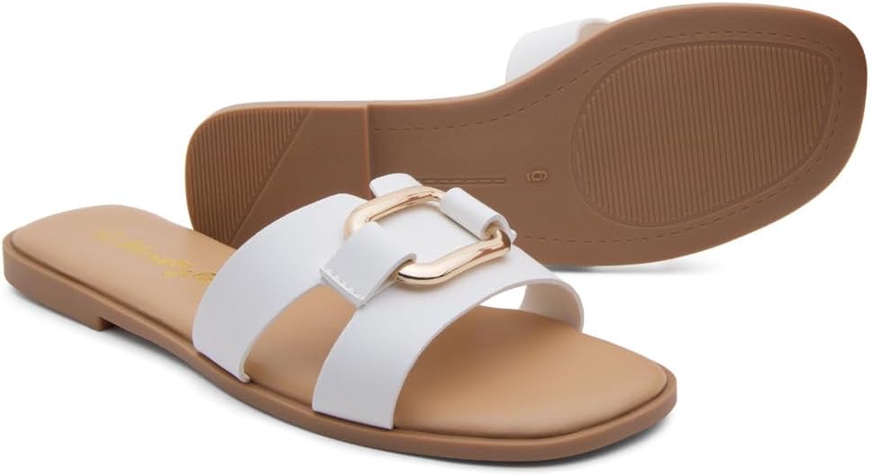 Herstyle Women’s Flat Sandals 2025 – Square Open Toe Fashion Casual Slides with Metal Chain, Memory Foam Footbed Insole, Slip-On Dressy Sandals for Summer - Image 7