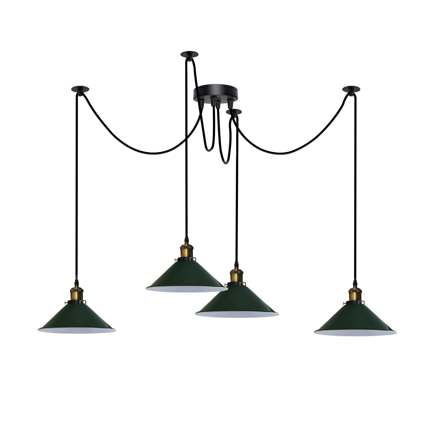 DC VOLTAGE 4 Head Spider Pendant Light Height Adjustable Metal Lampshade 60W E27 Holder 110-240V Hanging Light Green