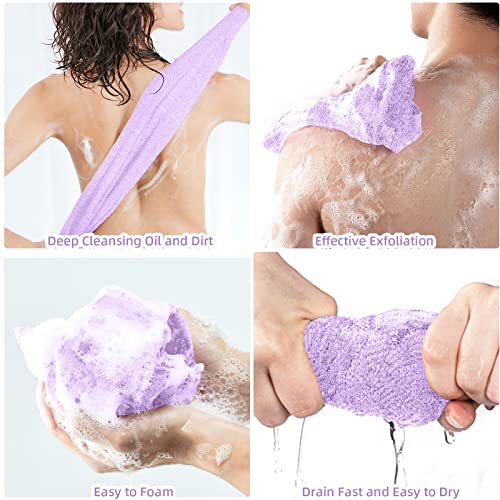 Image of Back Scrubber for Shower, WOVTE 2 Pack Stretchable Nylon Exfoliating Washcloth Towel Back Washer with Handles Two Sides Exfoliating Body Scrubber for Men Women Shower Deep Clean Skin Massages
