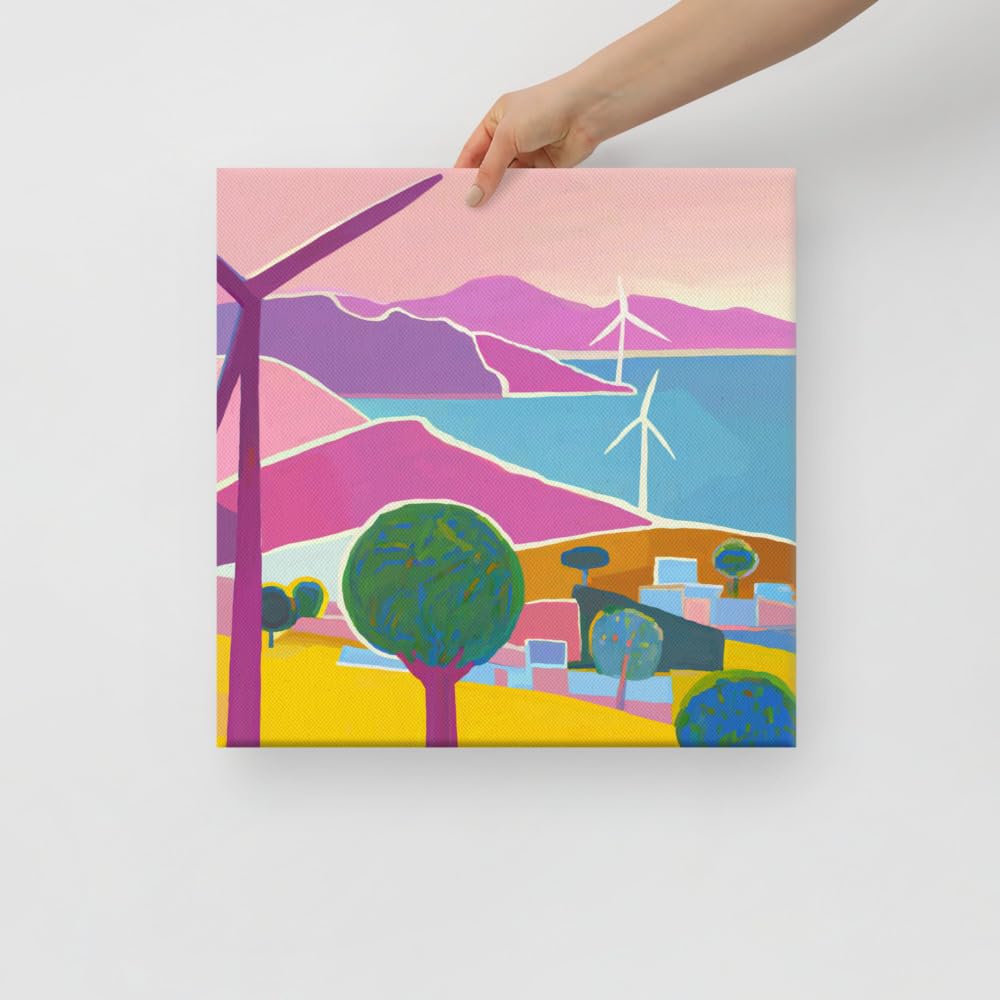 Impresión en lienzo con diseño de turbinas de viento, decoración de pared de guardería, arte de habitación de niños, decoración de sala de juegos, arte de pared para bebés, niños pequeños y niños,