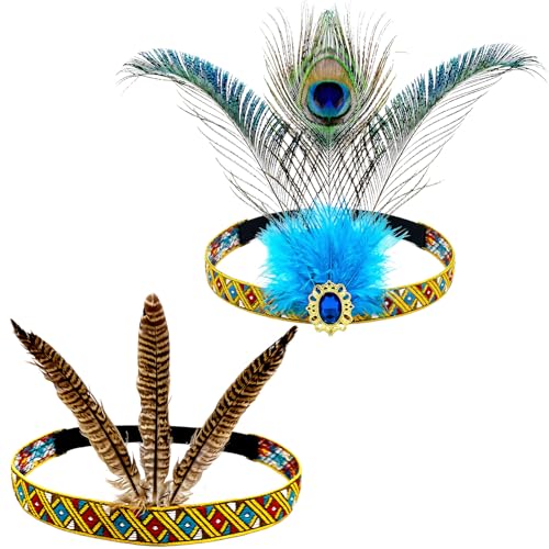 Rgontar Handmade Headdress, Peacock feather and Chicken Feather, Fashion Costume for Women Lady Girls