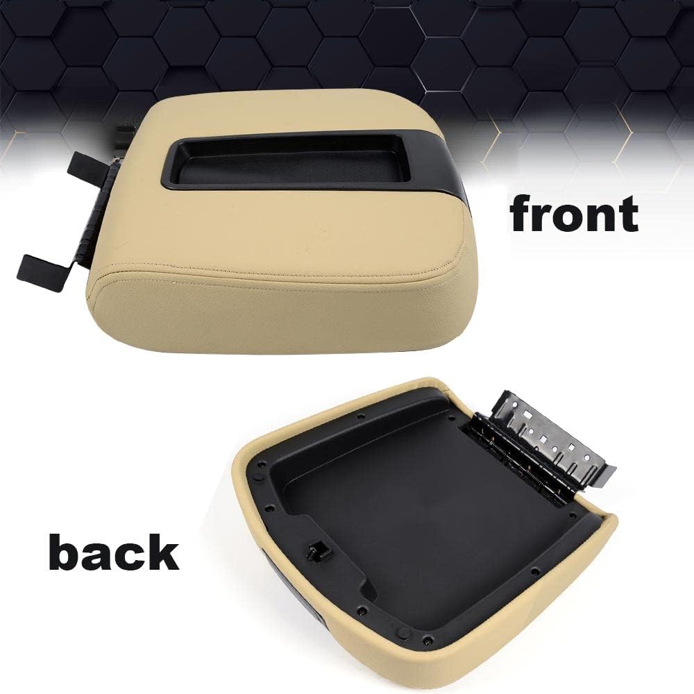 PIT66 Armrest Cover Assembly Replacement Beige Compatible with 2007-2013 Chevy Silverado 1500 GMC Sierra 1500/2007-2014 Chevy Silverado 1500 2500 HD 3500 HD Front Center Console Lid Beige