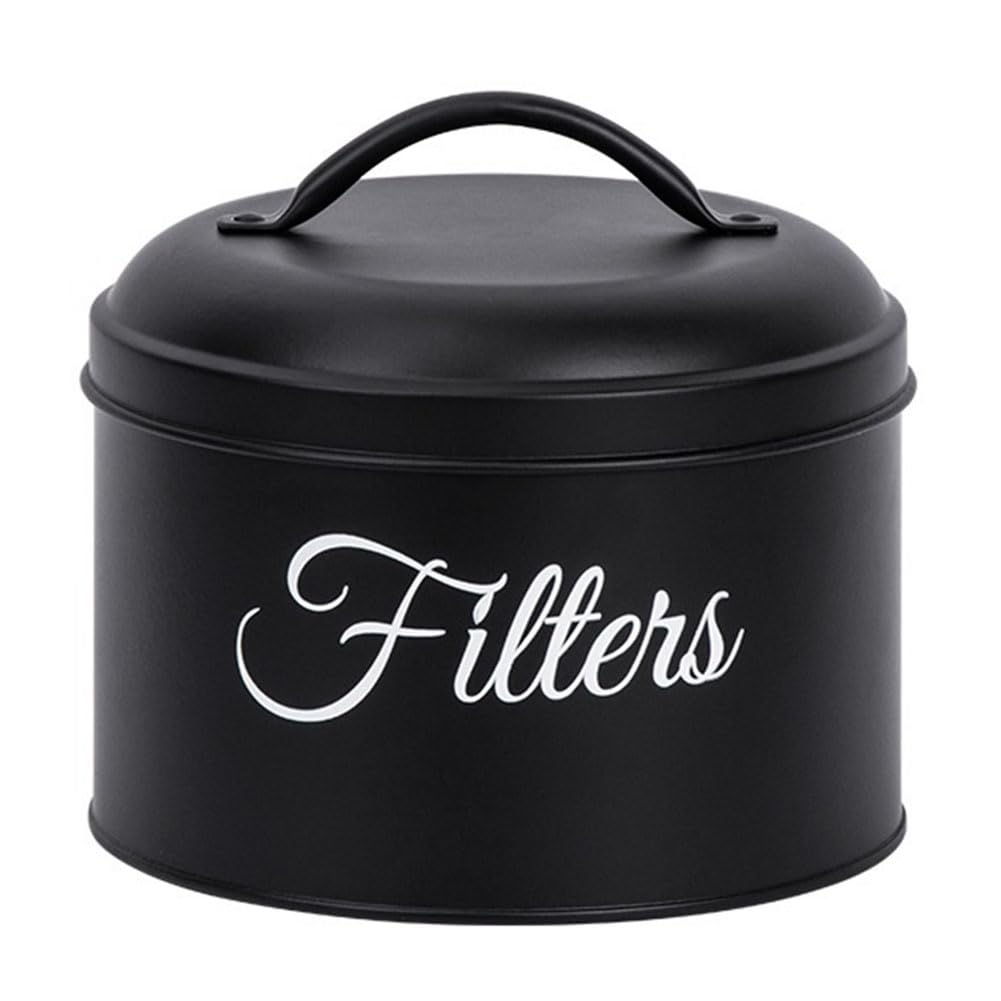 CTRLZS Coffee Filter Holder, Basket Coffee Filter Storage with Lid, Round Coffee Filter Container for Counter,Black