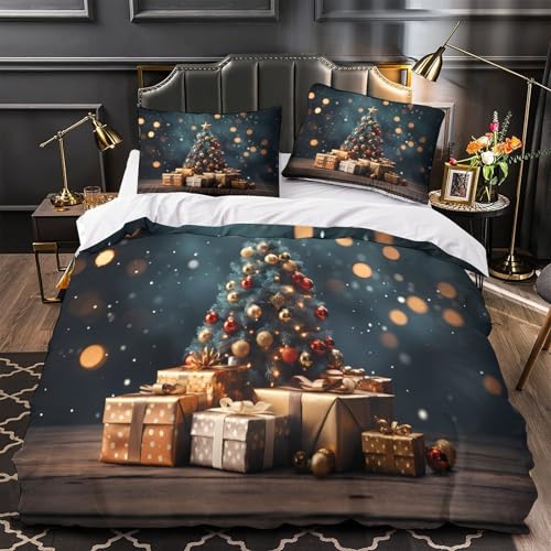 Housse de couette microfibre imprimé 3D chat de Noël hypoallergique 200x200 - 2