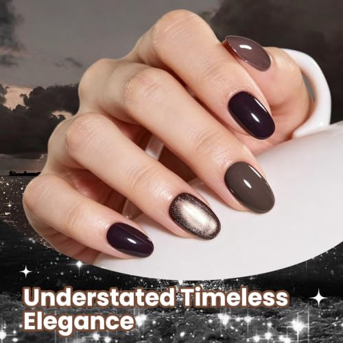 Image of Beetles Brown Taupe Gel Polish Set, Smoky Dark Brown Cat Eye Gel Polish