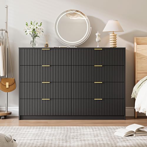 Image of MAISONARIA Dresser for Bedroom, 8 Drawer Double Dresser, Modern Chest of Drawers for Bedroom, Living Room, Entryway and Closet, 55 inch L x 15.7 inch D x 37.4 inch H, Black