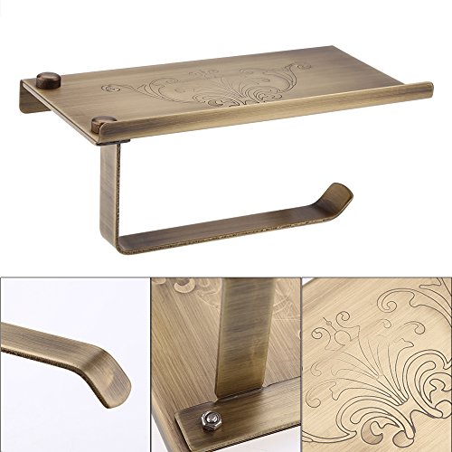 Porta Carta Igienica Da Parete In Ottone Antico Con Ripiano Porta Cellulare - Stile Retrò Per Bagno (Gold)