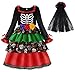 ReliBeauty Kids Day of The Dead Costume for Girls Sugar Skull costume with Flower Deadband and Flower Collar,Multicolor 10-12/150