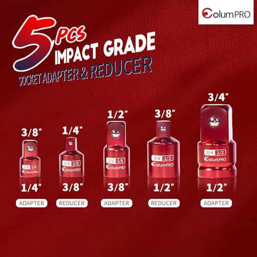 ColumPRO 5PCS Impact Socket Adapter Set,Socket Converter&Reducer,1/2 to 3/4,1/2 to 3/8,3/8 to 1/2,3/8 to 1/4,1/4 to 3/8 - Thumbnail 2