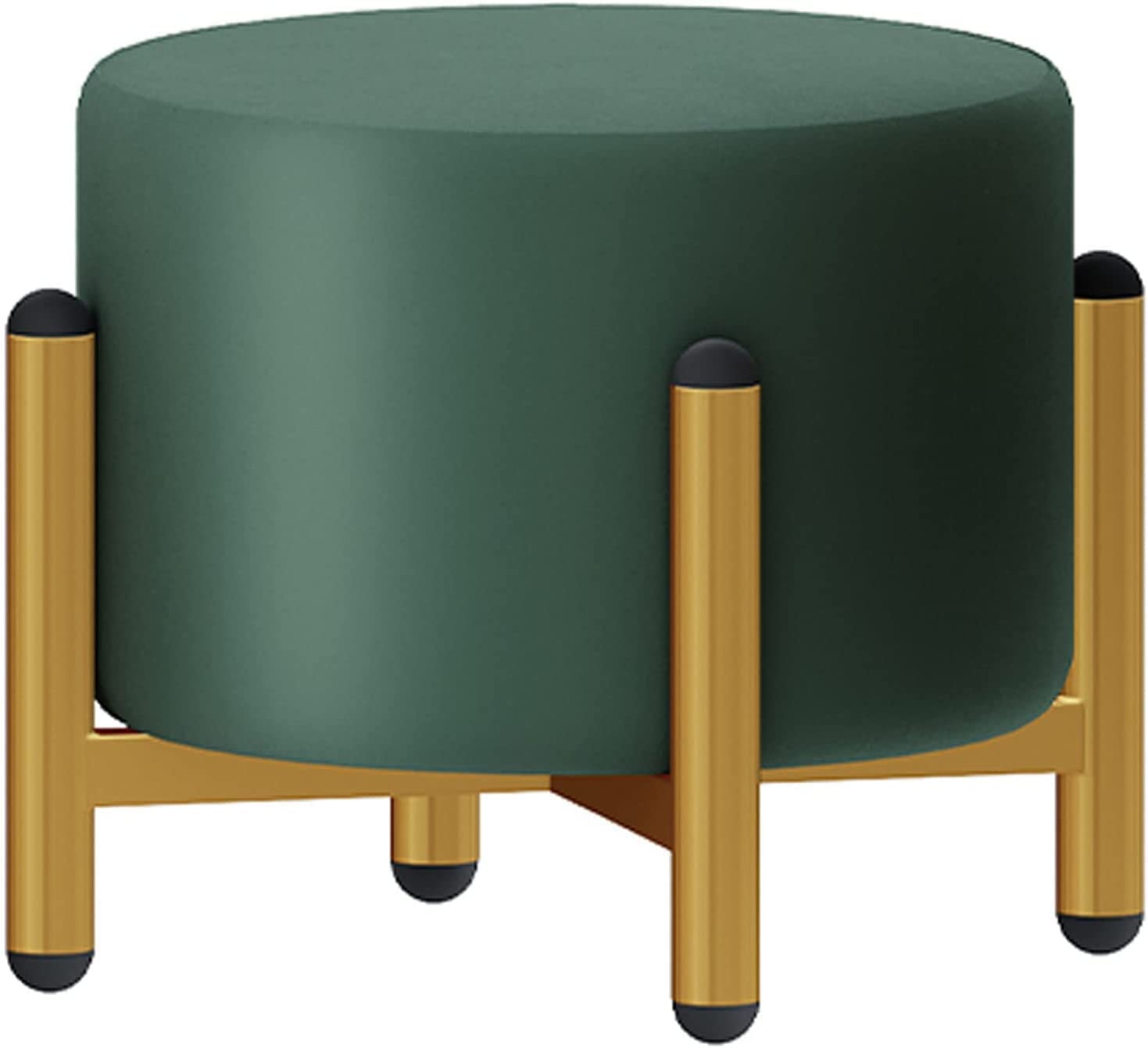 Repose-Pieds Ottoman Rond en Flanelle Vert Foncé | Tabouret Bas Émpilable 3 Hauteurs