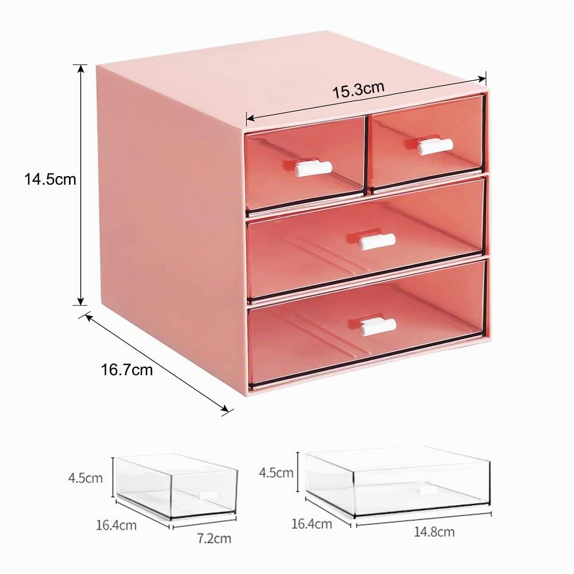 Schreibtisch-Aufbewahrung, Make-up-Aufbewahrungsbox mit 4 Schubladen, Kunststoff, Bürobedarf, Schreibtisch-Organizer für Büro, Schule, Zuhause und Badezimmer (Rosa)