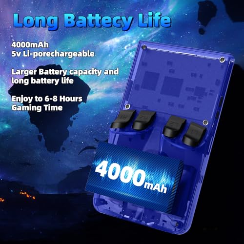 Image of R36MAX Retro Gaming Console, Retro Handheld Games Console with 64GB TF Card, 4.0 inch IPS HD Screen Video Game Consoles, Portable Hand Held Open Source Linux System, 4000mAh Battery,Transparent Blue
