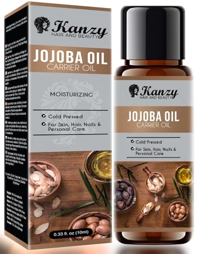 Kanzy Aceite de jojoba para cabello, piel, uñas, pestañas y barba, aceite portador multiusos no graso para uso diario (10 ml)