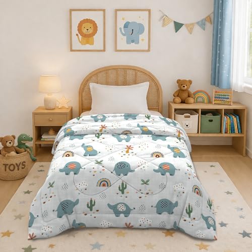 Image of MORADO Glace Cotton AC Comforter /Blanket /Quilt for Single Bed | Soft & Breathable Lightweight AC Quilt | Reversible All Season Bedding Comforter |Size 60x90 Inches,Baby & Elephants,Single